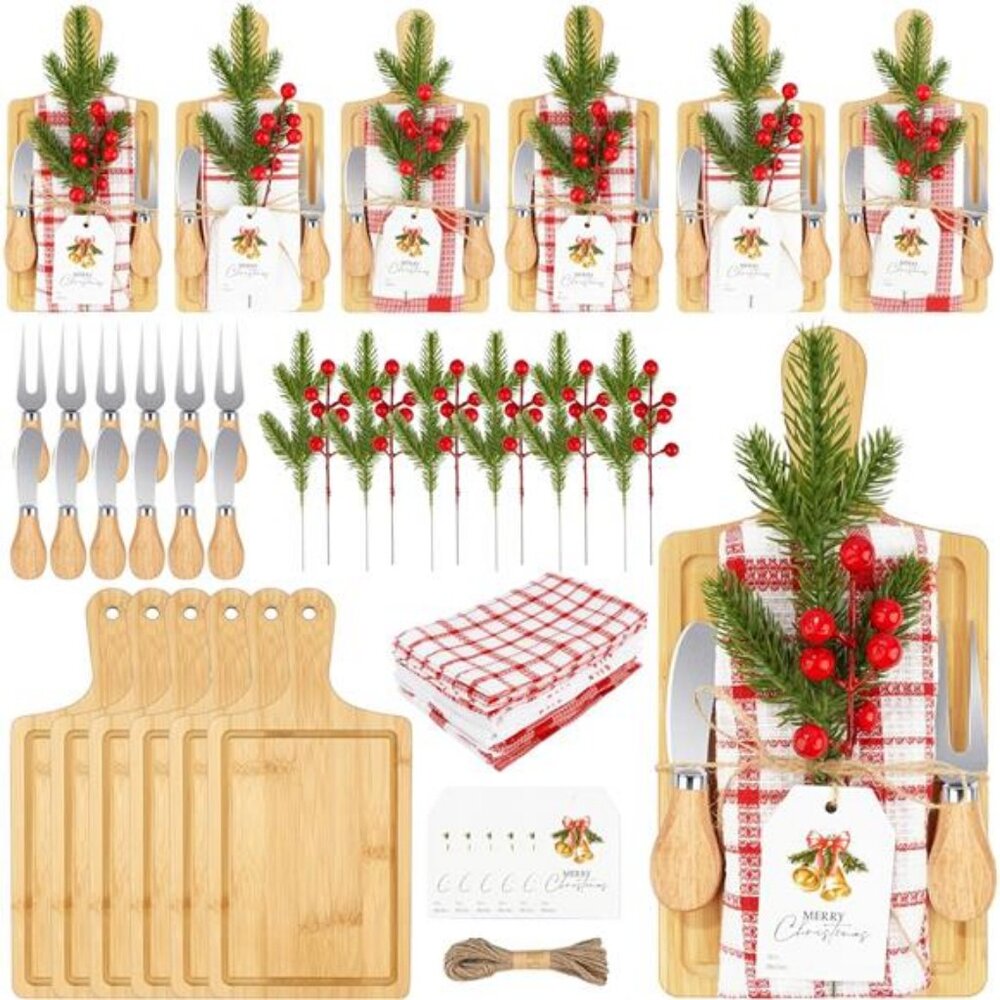 6 Set Christmas Cutting Board Bulk-Christmas Kitchen Gift Set Woodenโ Cheese